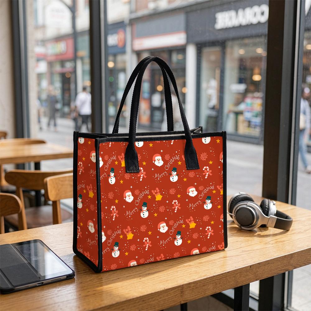 Christmas Pattern Tote Bag Holiday Portable Handbag Casual Carryall for Daily Use