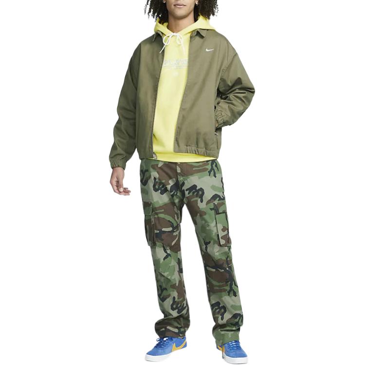 Nike Solid Color Logo Casual Collar Jacket Men Outerwear Green DQ6335-222