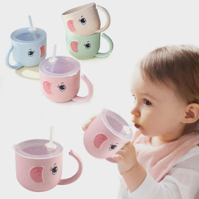 Baby Feeding Learning Cup Household Children Silicone Straw Bottle Scalding-proof and Leak-proof Children's Drinking Utensils