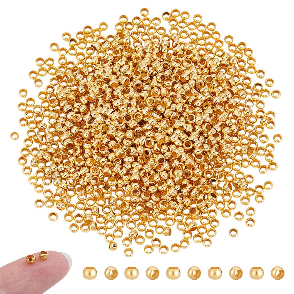 1000Pcs Brass Crimp Beads, Rondelle, Golden, 2x3mm, Hole: 2mm