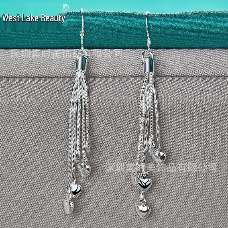 Quasten Schlangenknochenkette Herz Silber Ohrringe für Damen - West Lake Beauty Kollektion