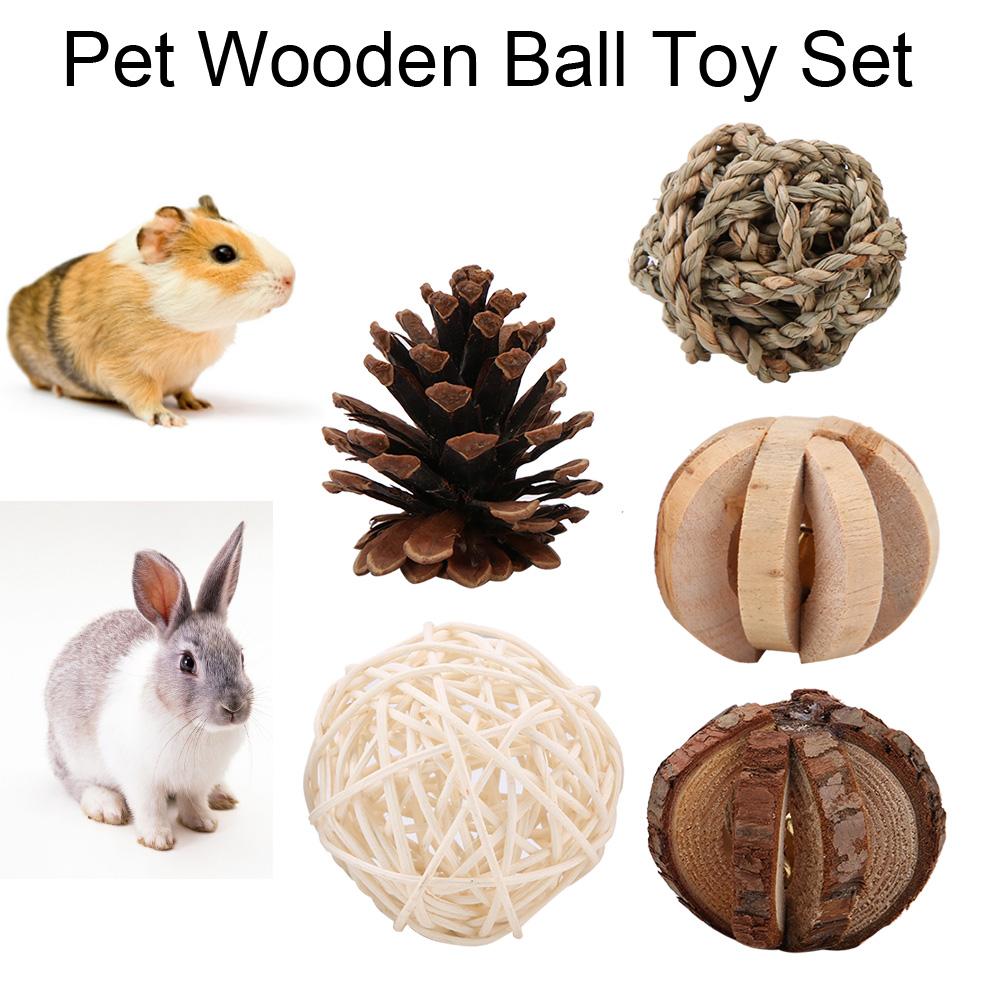 Small Pet Natural Wooden Handmade Ball Set Hamster Rat Mice Toy Accessories