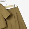 ZANZEA Women Short Sleeve Cropped Blouse and Long Pants Casual Two Piece Suit Sets