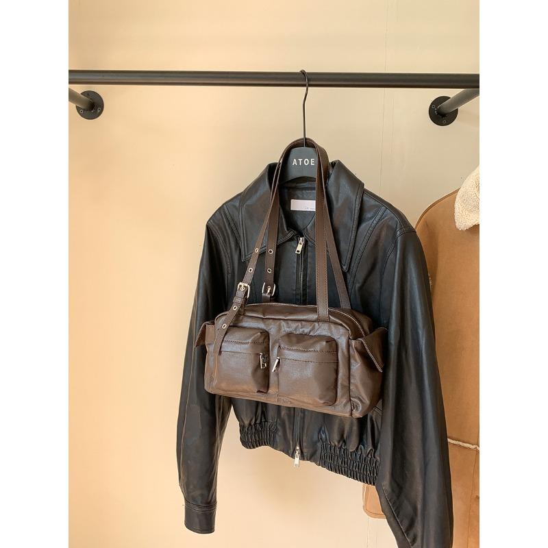 

New soft leather commuter bag portable shoulder bag women s large capacity multi-pocket niche style underarm bag кофейный
