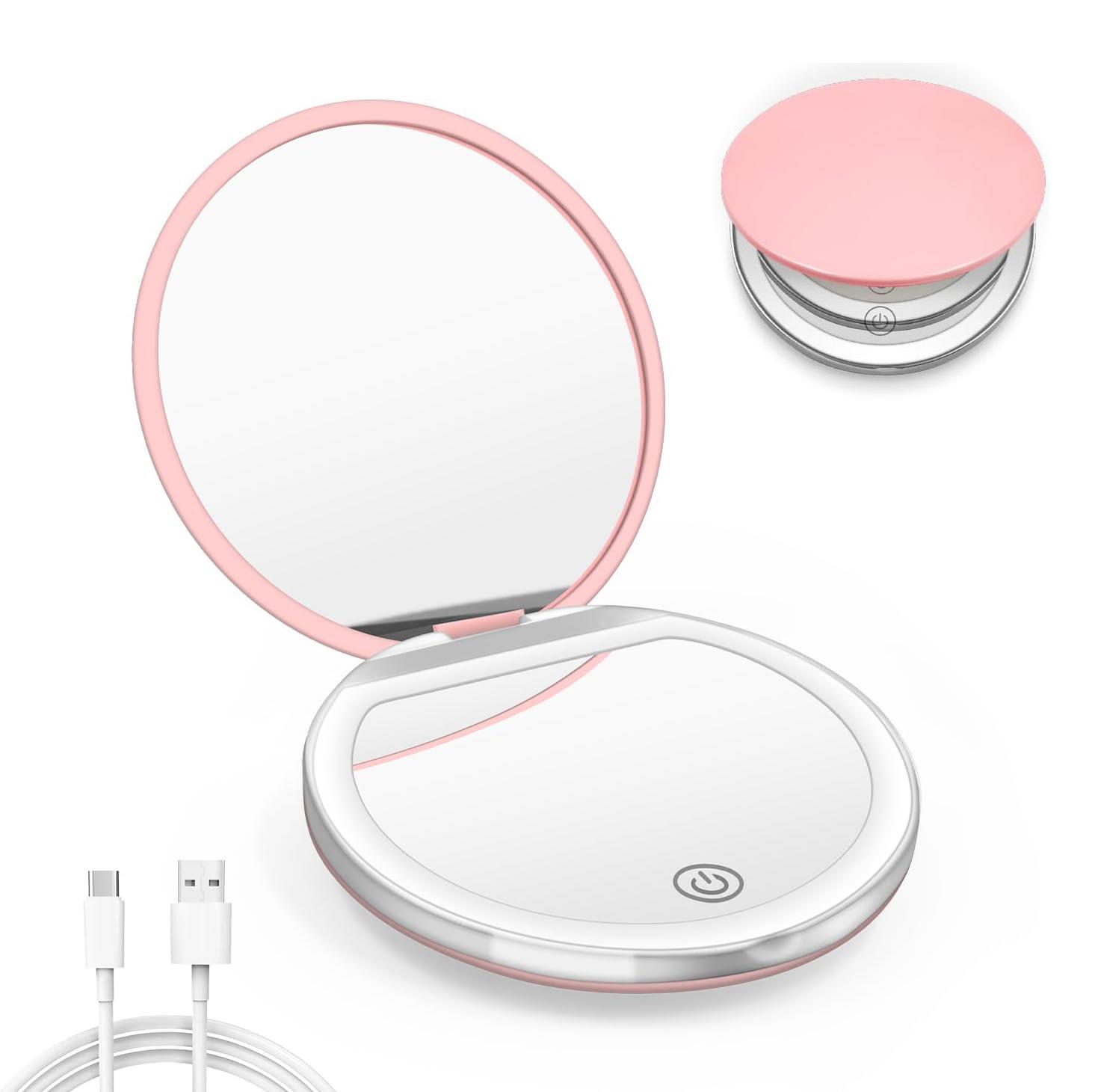 

LED Compact Mirror with Lights 1X/3X Magnification Pocket Mirror with Rechargeable Travel Portable Handheld Mirror for Gifts
