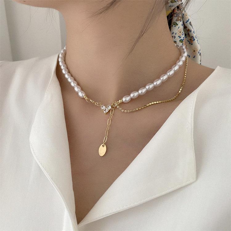 French Pearl Zircon Necklace Diamond 
