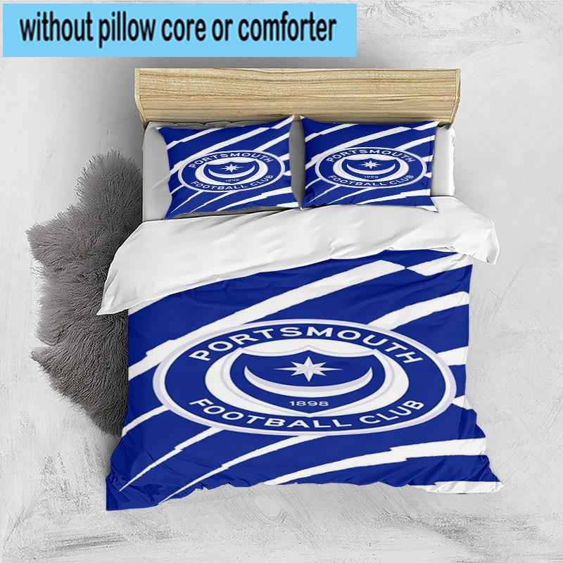 3pcs Portsmouth F.C Printed Bedding Set Duvet Cover Closure Includes 1 Duvet Cover & 2 Pillowcases Bedding Sets Home Decor Gifts