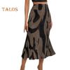 Skirt Fishtail Geometric Women Print Aline Skirt High Waist Large Hem Ribbed Office Lady Skirt Workwear