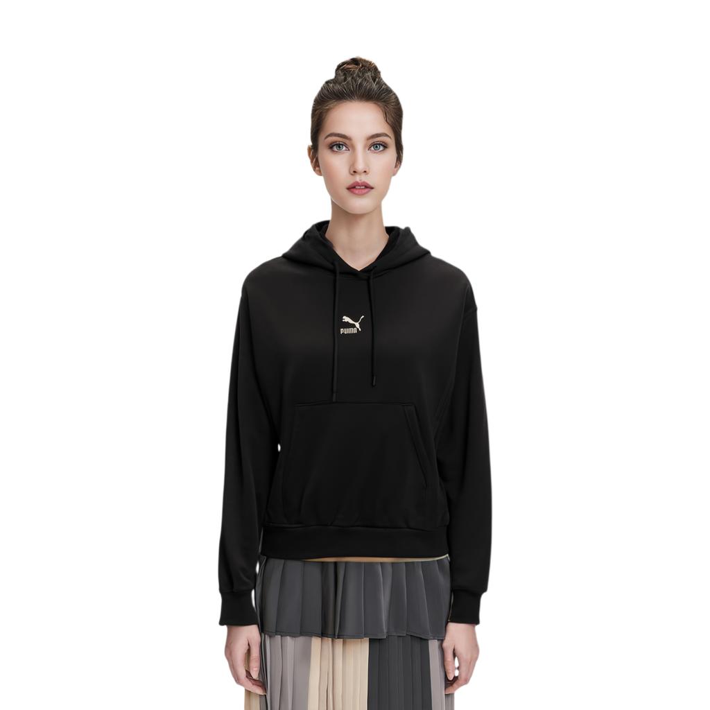 Puma Einfarbiger Hoodie mit Logo und Kordelzug Unisex Hoodies Schwarz 539755-01