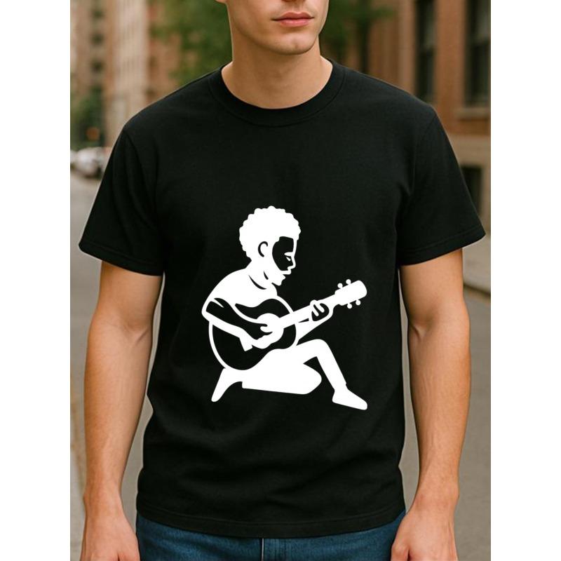 

Silhouette of The Music Soul Player Men S Printed Short-Sleeved Shirt, High-Quality Pure T-Shirt, Medium Elasticity And Fashionable Style 4XL
