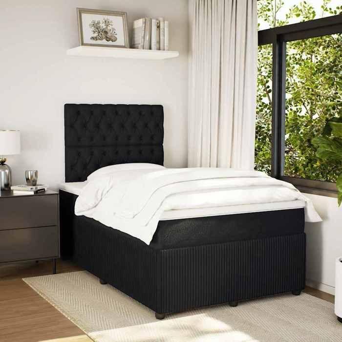 Exclusive House - Slatted Bed Base with Black Velvet Mattress 120x190 Cm