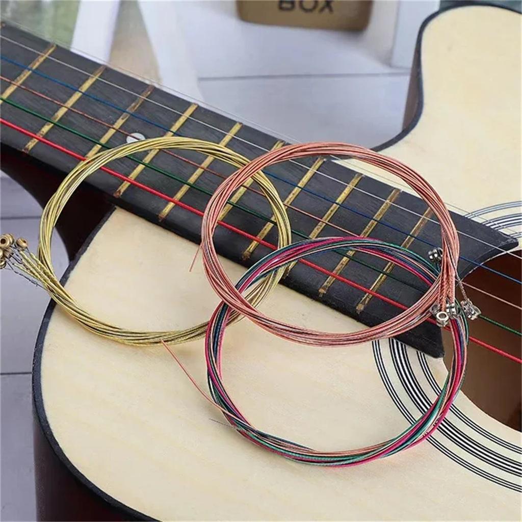 Miwayer 1 Set 6 Pieces Colorful Acoustic Guitar Strings Musical Instrument Replacement Parts for Guitars