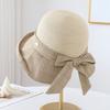 Women's Summer Wide Brim Bucket Hat Bow-Knot Patchwork Fisherman Style Beach Accessory