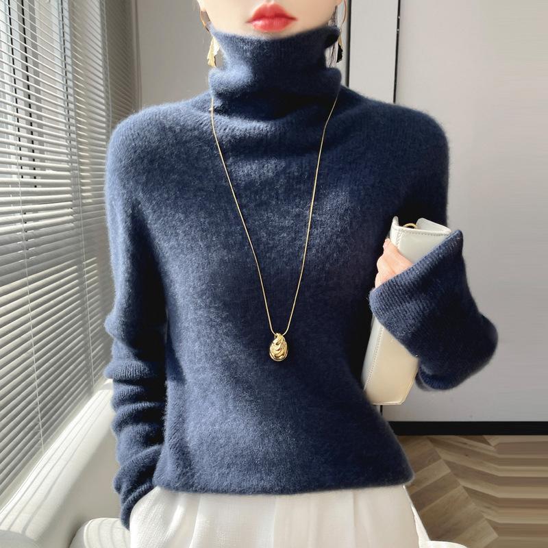 Women's Turtleneck Andy Fleece Sweater Long Sleeve Solid Knit Pullover Winter Inner Top