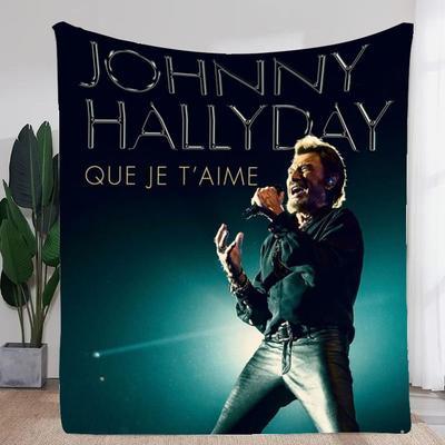 Johnny Hallyday Konzertposter Decke - Gemütliche Fleece-Kuscheldecke mit ikonischer Performance-Kunst, Metallischer Text-Design mit 'QUE JE T