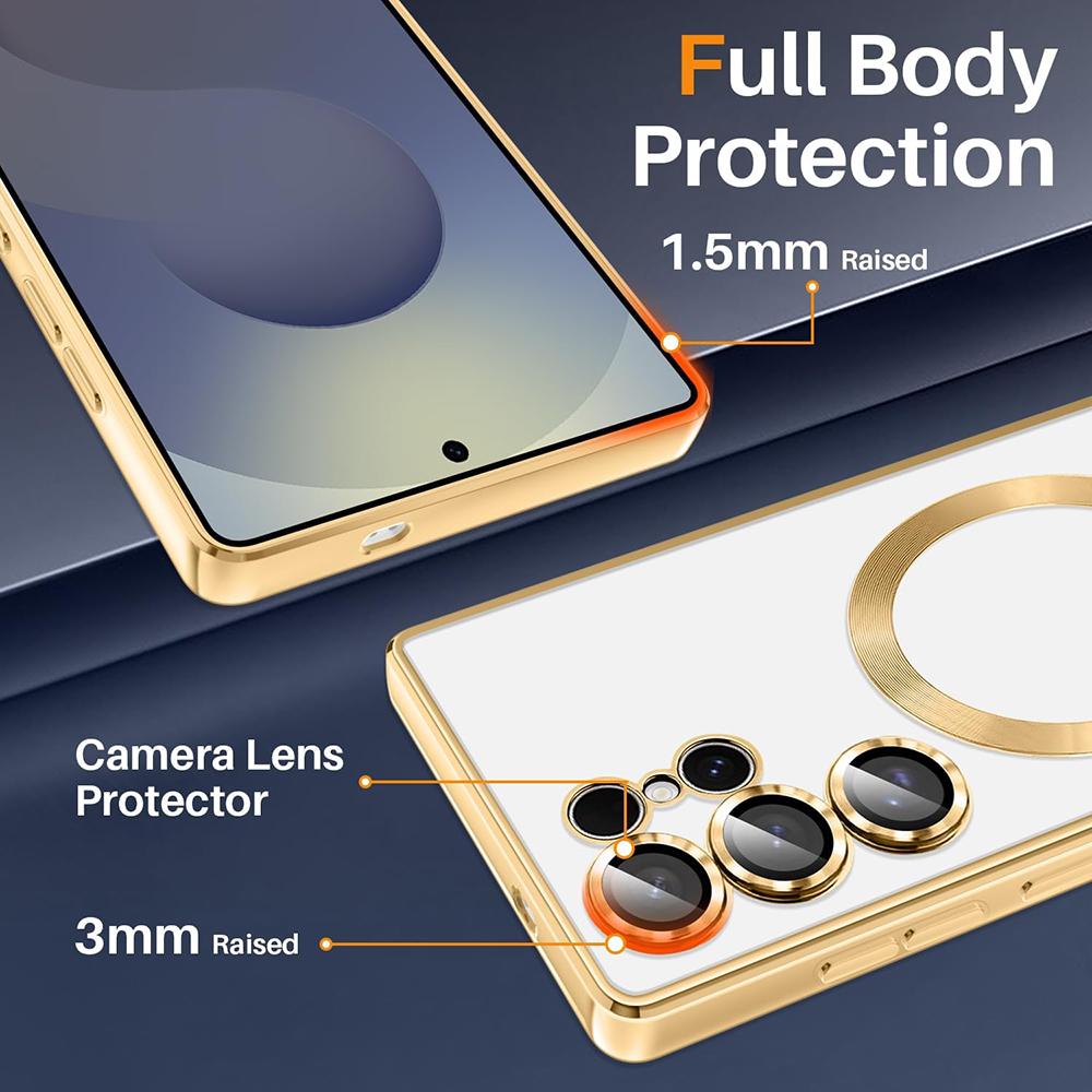 Silný magnetický kryt MagSafe pro Samsung Galaxy S25 S24 S23 S21 FE S22 Ultra Plus luxusní pokovený silikonový měkký průhledný tenký kryt