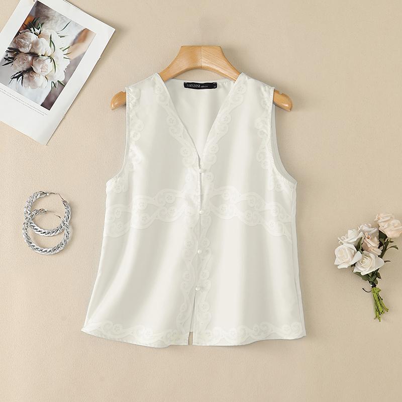 ZANZEA Women Casual V-Neck Loose Sleeveless Print Vest Tops S белый