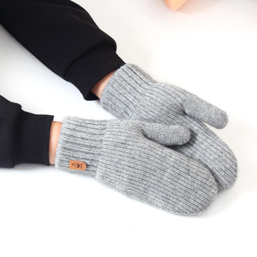 Women's Fleece-Lined Knitted Wool Christmas Gloves - Full-Finger, Double-Layer, Cold-Proof Mittens