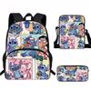 Stitch Kids School Backpack Set Elementary Students Oxford Fabric Ergonomic Design Printed Cartoon 3-Piece Bundle
