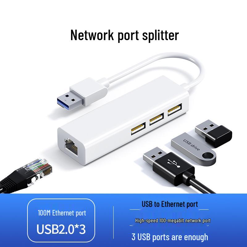 RJ45 Type-C To Ethernet USB 2.0 Hub, Driver-Free 100 Mbps Network Card Converter.