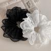 French Black White Lace Embroidery Flower Large Intestine Hair Band Ball Head Hair Rope Head Flower High Quality Hairaccessories