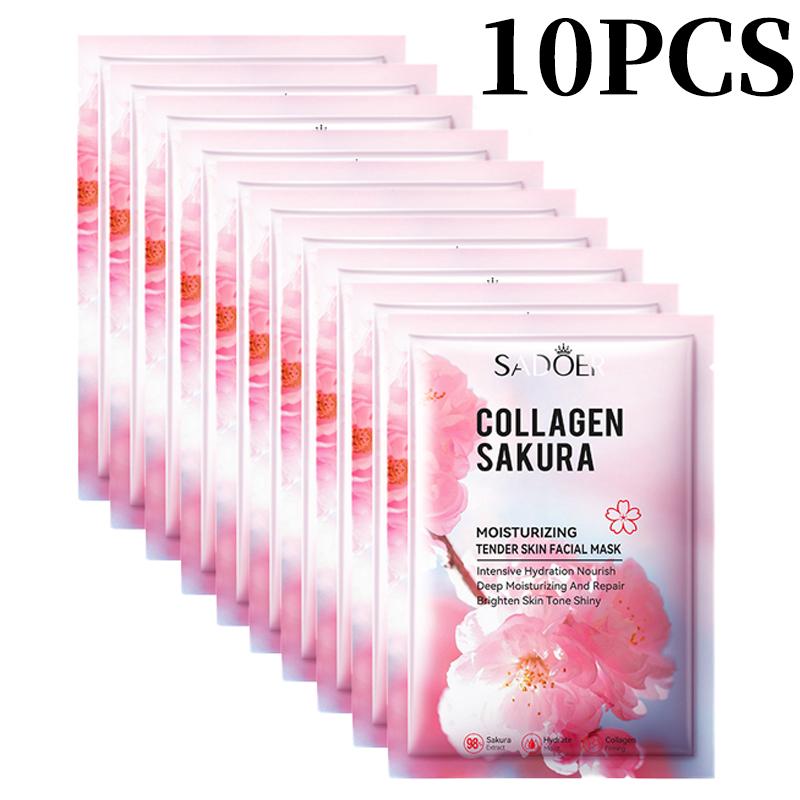1/5/10pcs SADOER Sakura Face Mask Facial Skincare Moisturizing Brightening Hydrating Firming Collagen Facial Masks Face Sheet Mask