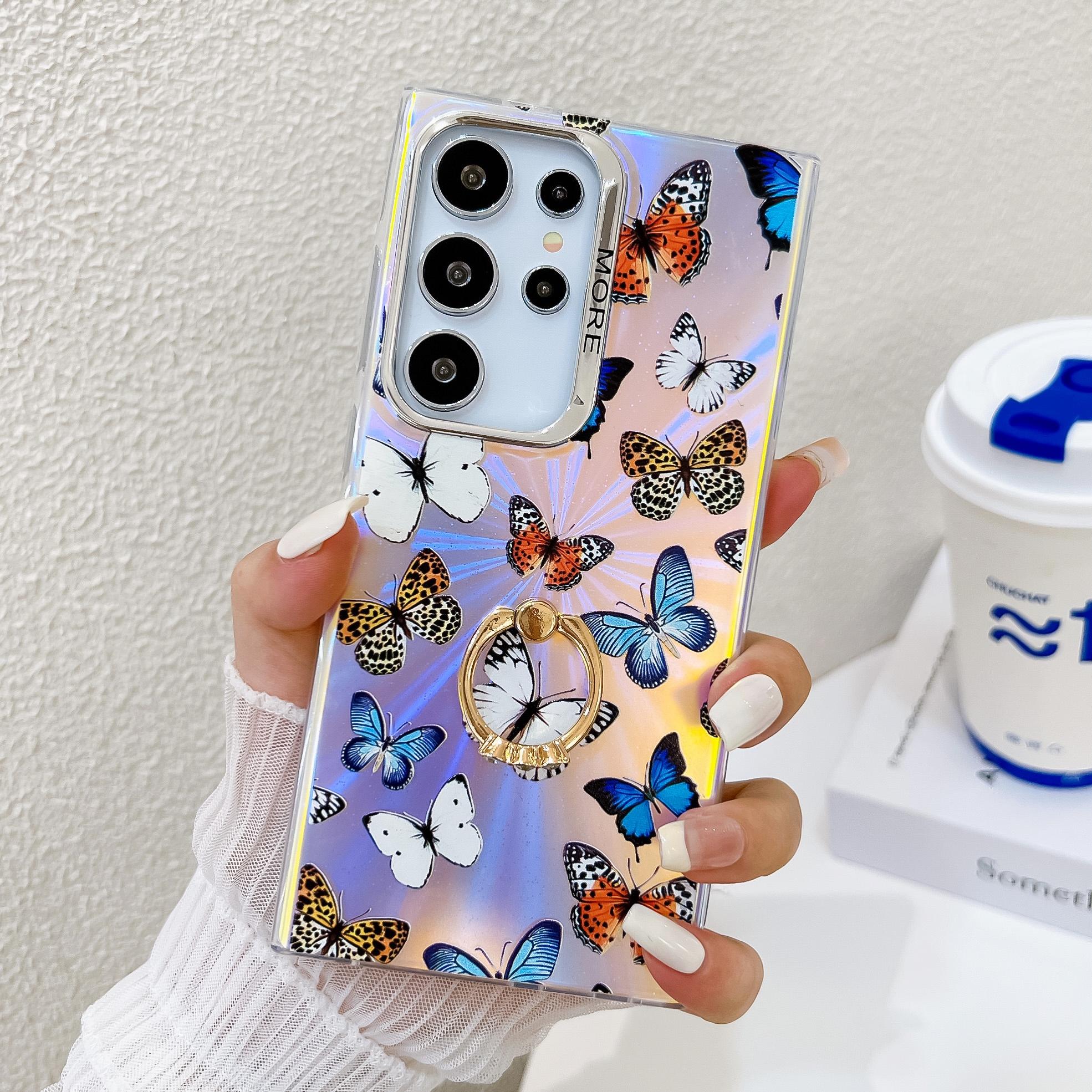 

For Samsung Galaxy S24 Ultra Case Electroplating Laser Butterfly Pattern Anti-Scratch Phone Cover AB1