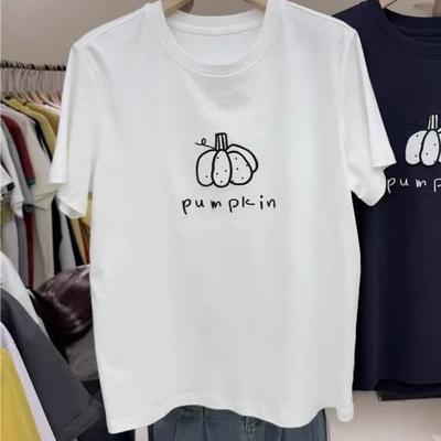 Weißes bedrucktes kurzärmeliges neues T-Shirt Koreanischer Stil locker Sommer Cartoon Baumwoll-Top vielseitig