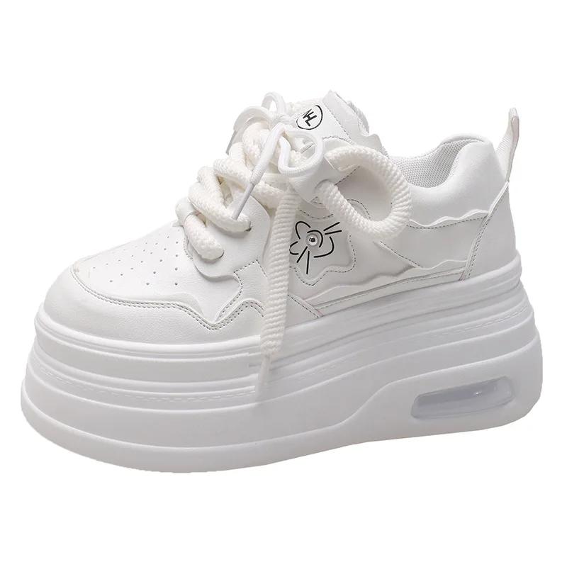 

Модные кроссовки на высокой платформе 8 см, женские повседневные кожаные спортивные туфли, новые осенние белые туфли для скейтборда, женские туфли Chaussures Femme 34 белый