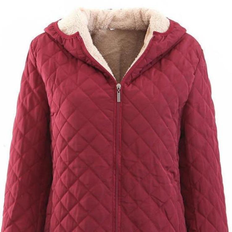 Warm Solid Color Quilted Coat Outwear for Autumn Winter Ladies Female Women Casual Cotton Jacket Loose Fit Hooded Long Sleeves Zipper Pocket