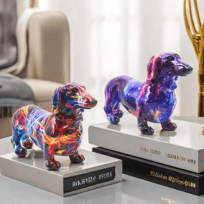 Europese teckel ornamenten geschilderde hond ornamenten huis entree woonkamer wijnkoeler decoraties kantoor bureau hars ambachten