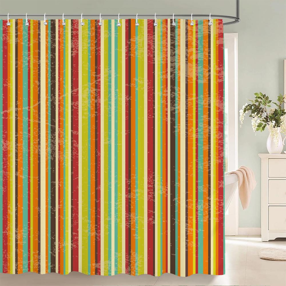 

Modern Stripe Shower Curtains Waterproof Fabric Bath Curtains For Bathroom Bathtub Large Wide Bathing Cover With Hooks W60H190(CM)-1 Pcs
