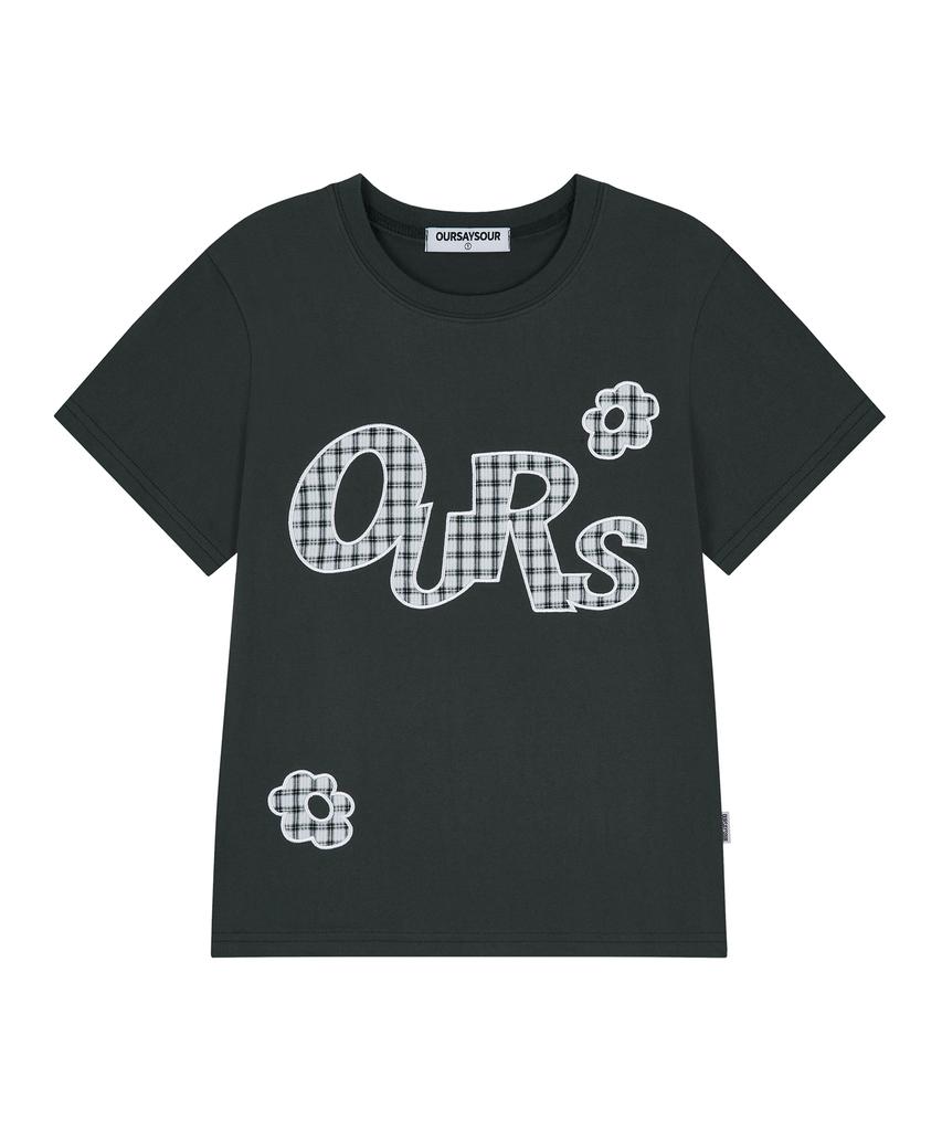 Awoseiawo Ours Check Applique Short Sleeve T-Shirt Charcoal