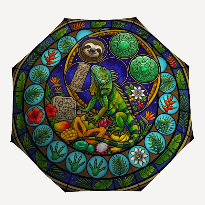 Tropical Nature Mandala pattern umbrella, portable and foldable design, 8 ribs, a casual accessory for Halloween, Christmas, and birthday gifts.