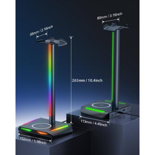 New Bee Z12 Headphone Stand, Desktop Headset Stand with RGB Lighting, Type-C and USB Ports for Data Transfer/Charging, Wired Headphone Holder, Easy As