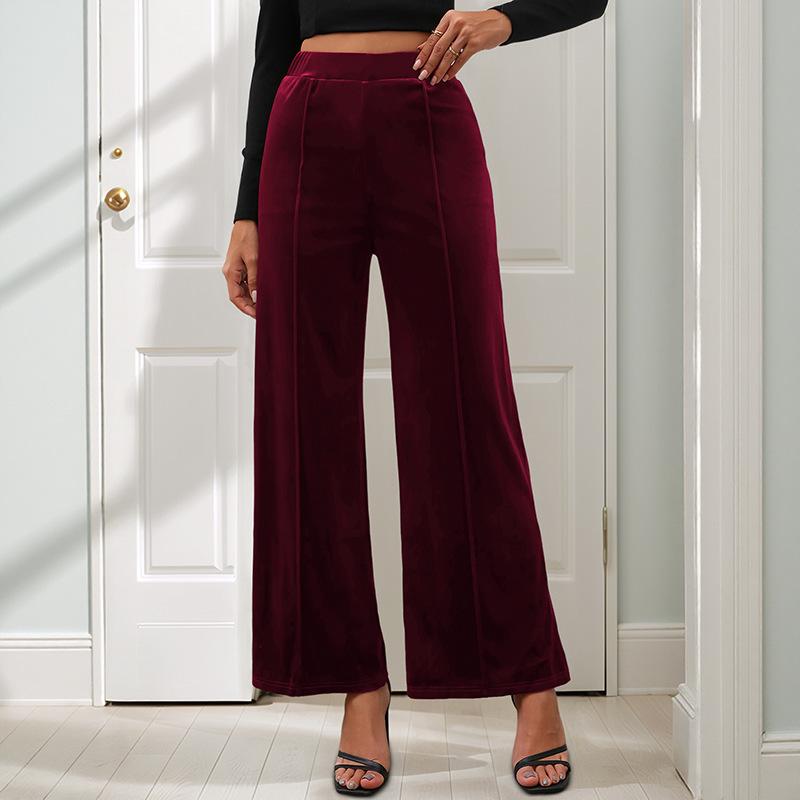 2025 Summer European & American High-Waist Velvet Wide-Leg Pants for Women