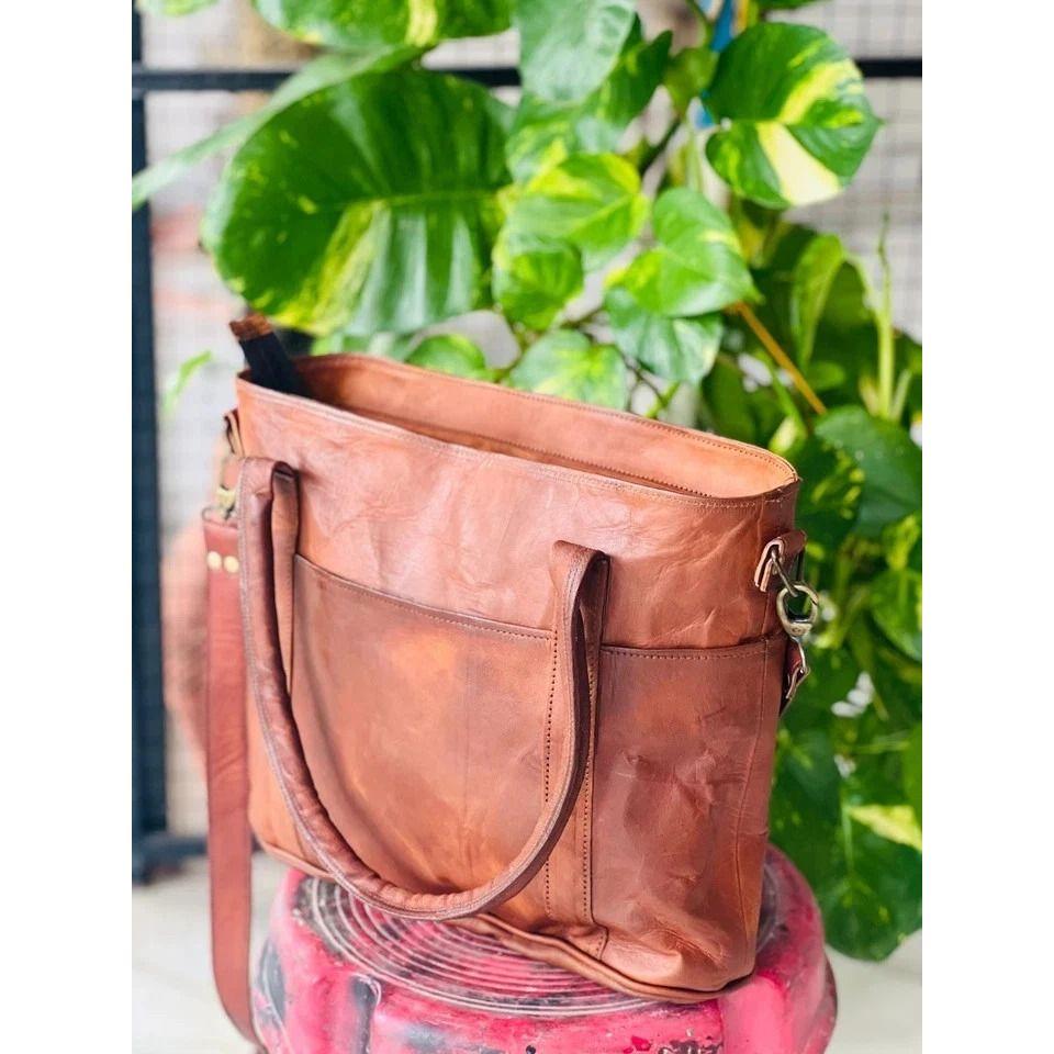 Women's Genuine Reliable Goat Leather Tote Shopping Handmade Bag