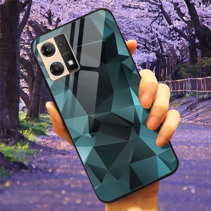 For Oppo Reno7 4G Case Fashion Tempered Glass Moon Star Bumper Cases for Oppo Reno 7 4G Phone Cases CPH2363 Luxury Funda Capa