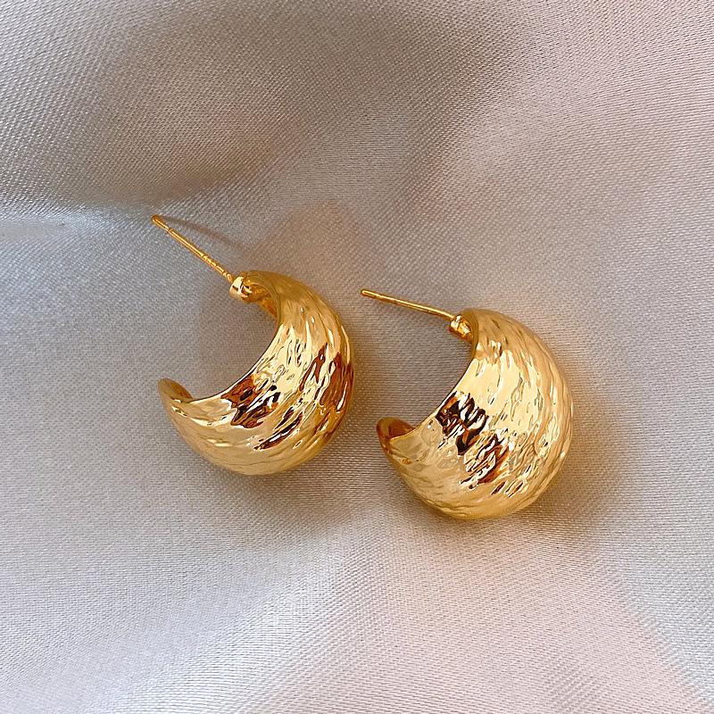 S925 Silver Pleated Metal Stud Earrings - Exaggerated, Versatile, High-End Ear Jewelry