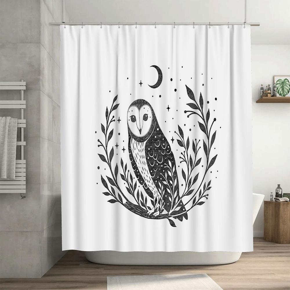 Rideau de douche Hibou Animaux de la forêt Décor de salle de bain Motif Oiseaux de la nature Décoration de la maison Rideau de douche Vintage Forêt Faune