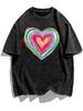 Vintage Washed Leopard Zebra Heart Print TShirt Wild Animal Pattern Casual Short Sleeve Soft Loose Streetwear Unisex Daily Top