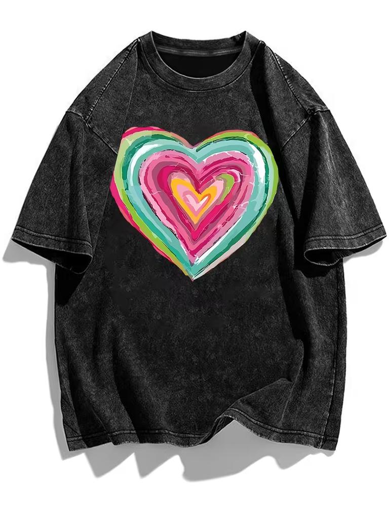 Vintage Washed Leopard Zebra Heart Print TShirt Wild Animal Pattern Casual Short Sleeve Soft Loose Streetwear Unisex Daily Top