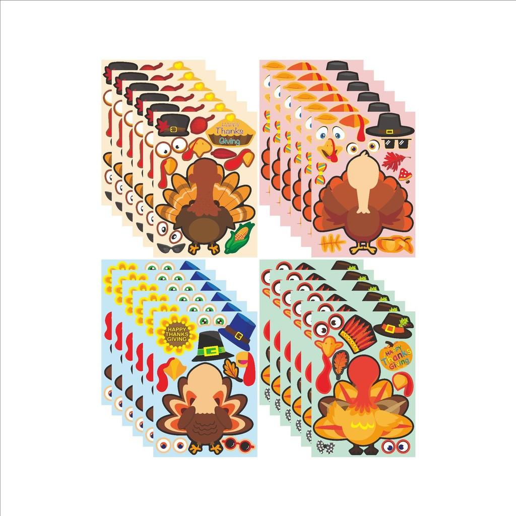 Childrens Delightful Xh100 Thanksgiving Turkey Stickers Family Puzzle Diy Craft Pack