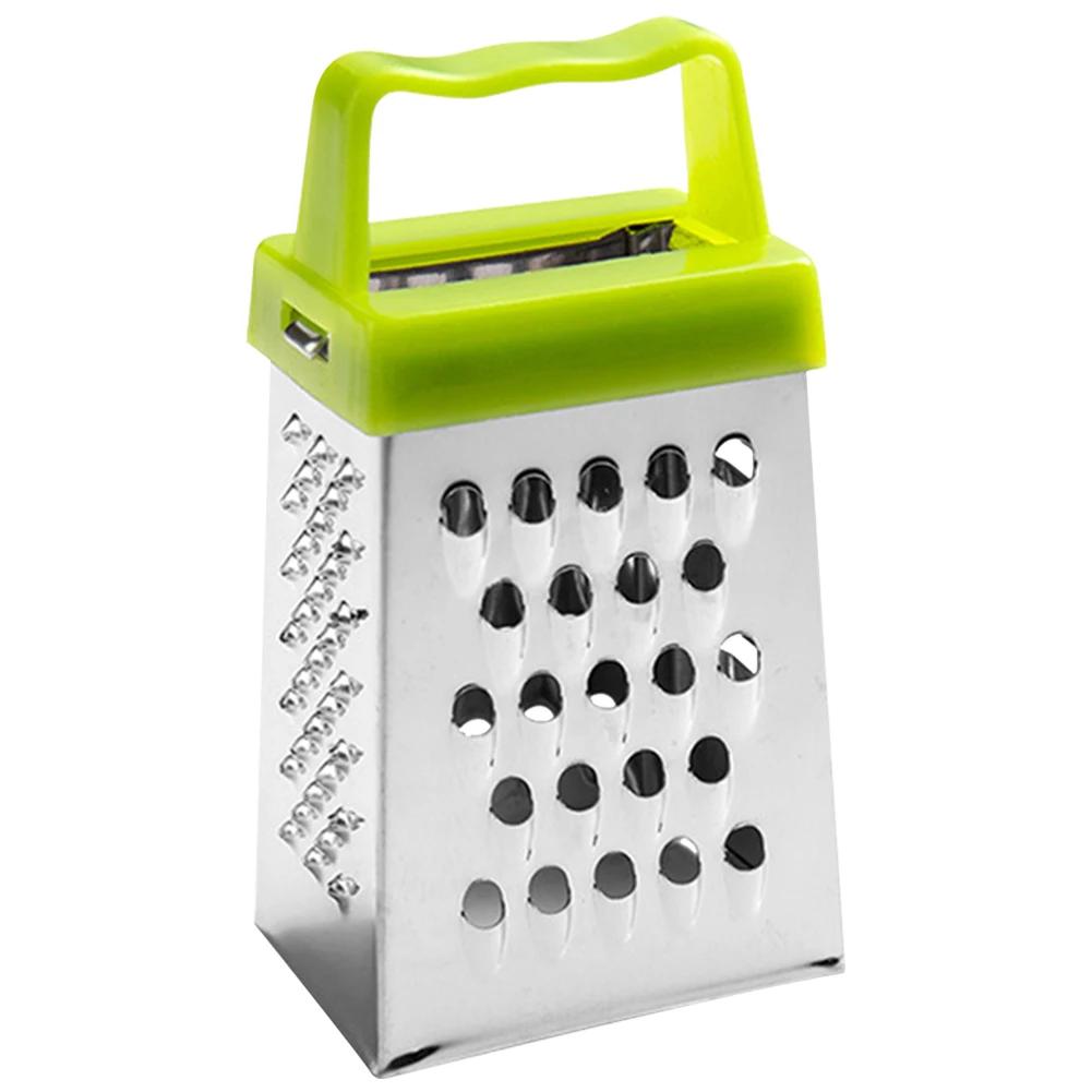 Vierseitige Edelstahlreibe Rutschfester Griff Mini-Käsereibe Multifunktionaler Knoblauchpresse Schäler Küchenzubehör