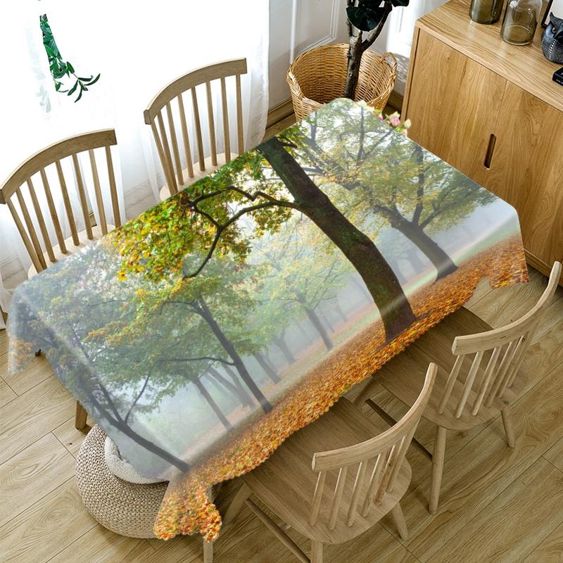 Thicken Cotton Tablecloth Misty Woods Landscape Pattern For Wedding Picnic Party Rectangular Round Table Cover