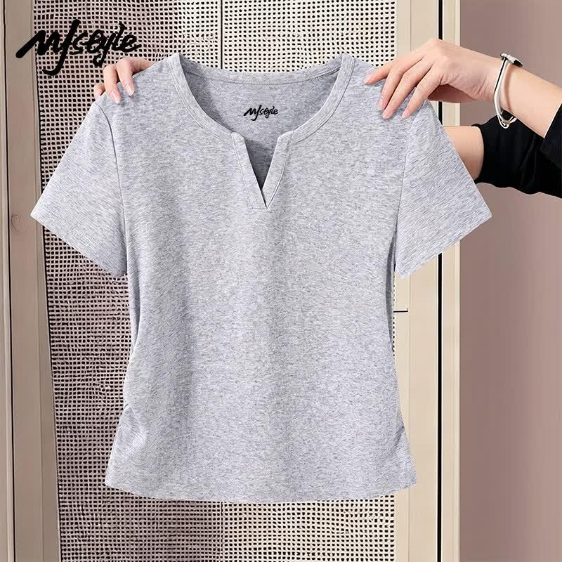 

MJ STYLE Women s Slim Fit Ribbed V-Neck T-Shirt L