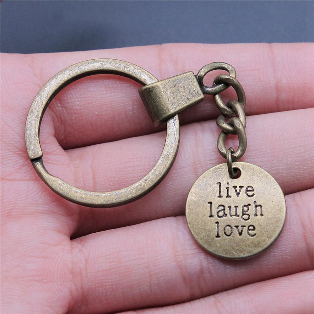 Encouragement Letter Om Yoga Tags Pendant Antique Bronze Metal Keychain with 30mm Ring for Family