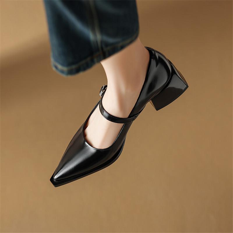 Fashion New Spring Split Leather Women Shoes Pointed Toe Women Pumps Fashion Retro Mary Jane Shoes for Women High Heels Ladies Shoes