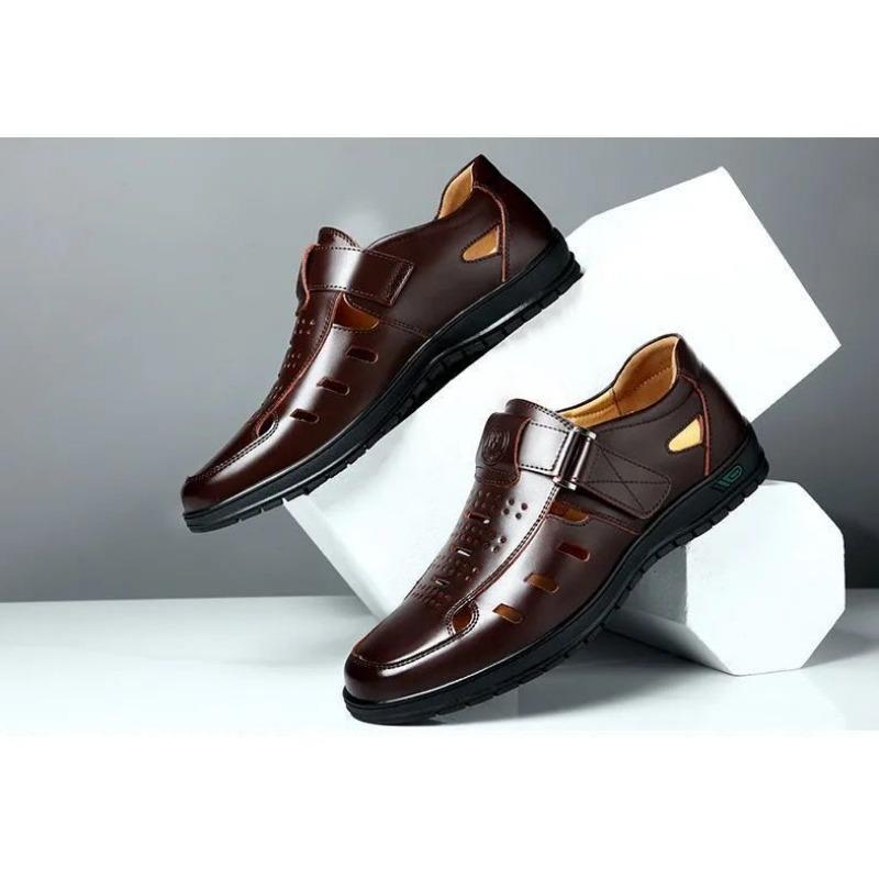 Summer Men Comfortable Hollow Non-slip Soft Cool Breathable Sandals Complete Supporting Classic Wearable Casual Leather Sandals