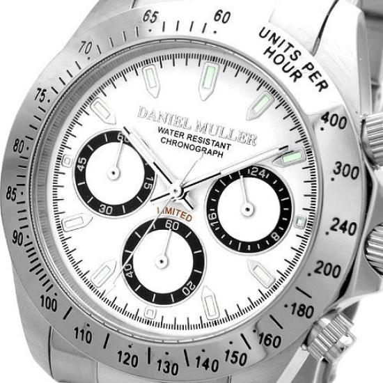 Daniel Muller Całkowicie Stalowy Chronograf Biały Męski DM-2003WH